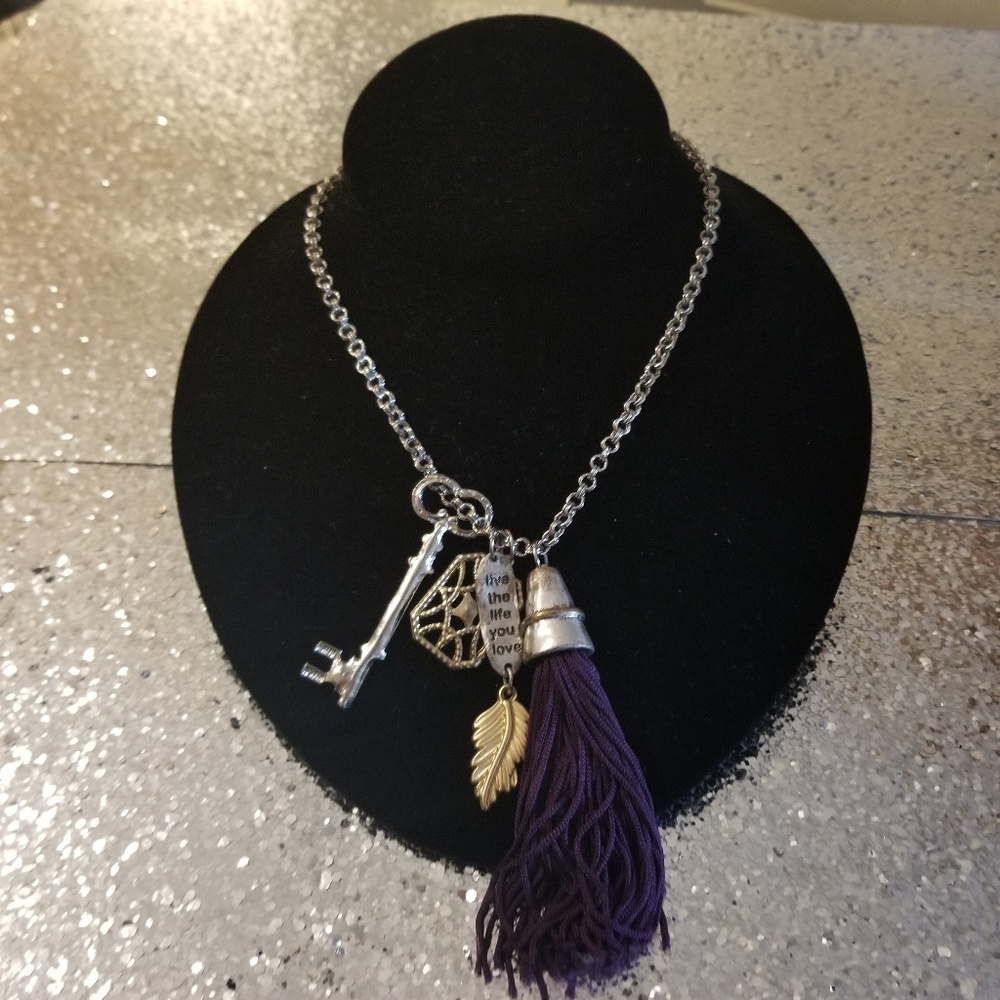 Purple Tassel Charm Necklace